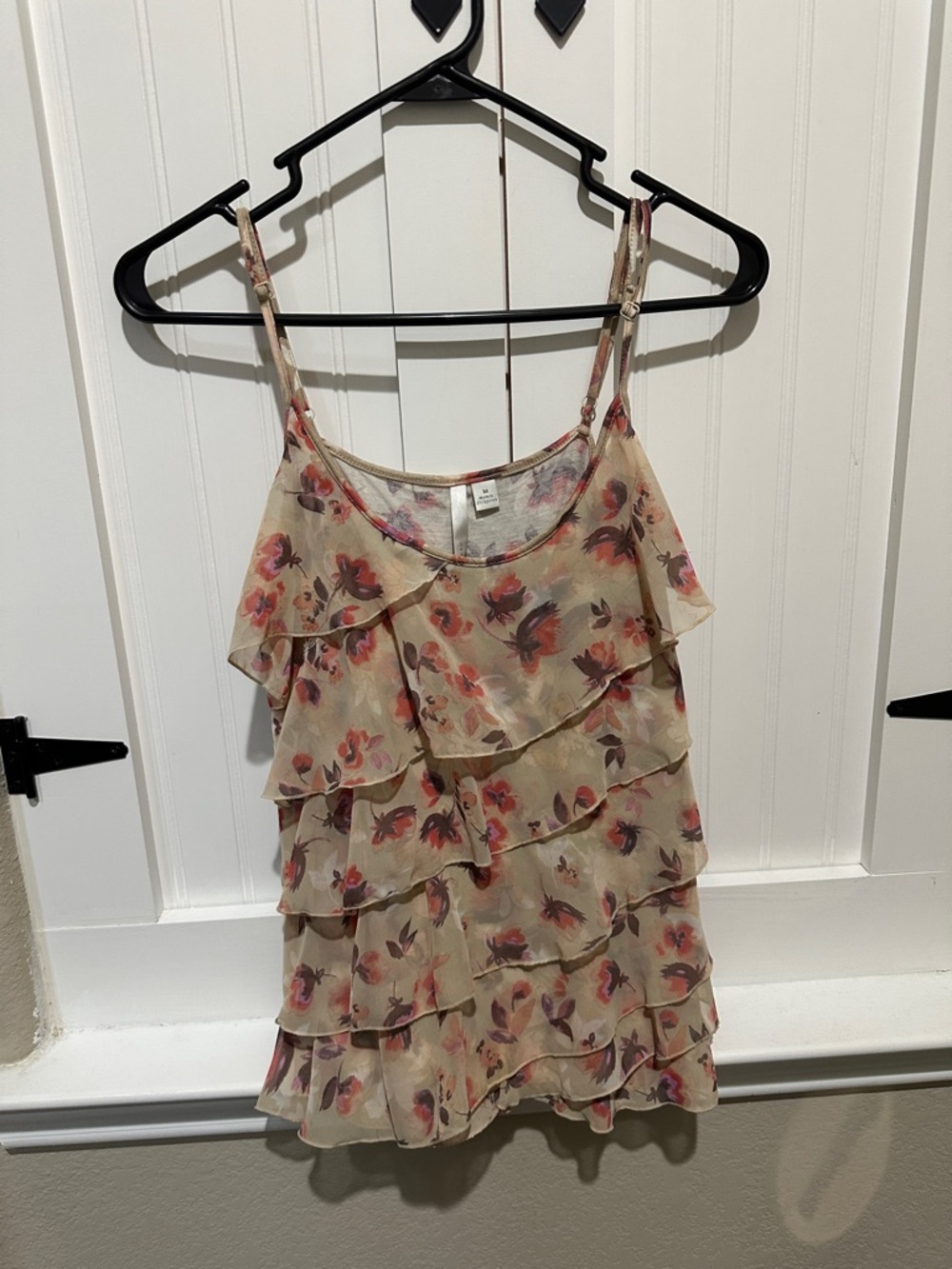 LC Lauren Conrad Beige Floral Ruffle Sleeveless Tank